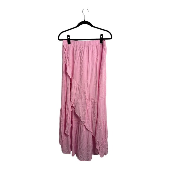 NWT Halara Light Pink Ruffle Split Front Maxi Skirt Elastic Waist Size Large - Picture 3 of 8
